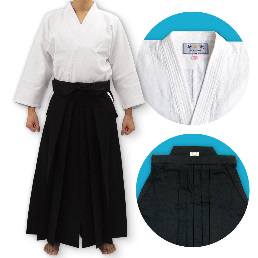 "TENMA" Ultra-lightweight Gi + #11000 Traditional Black Cotton Aikido Hakama Set